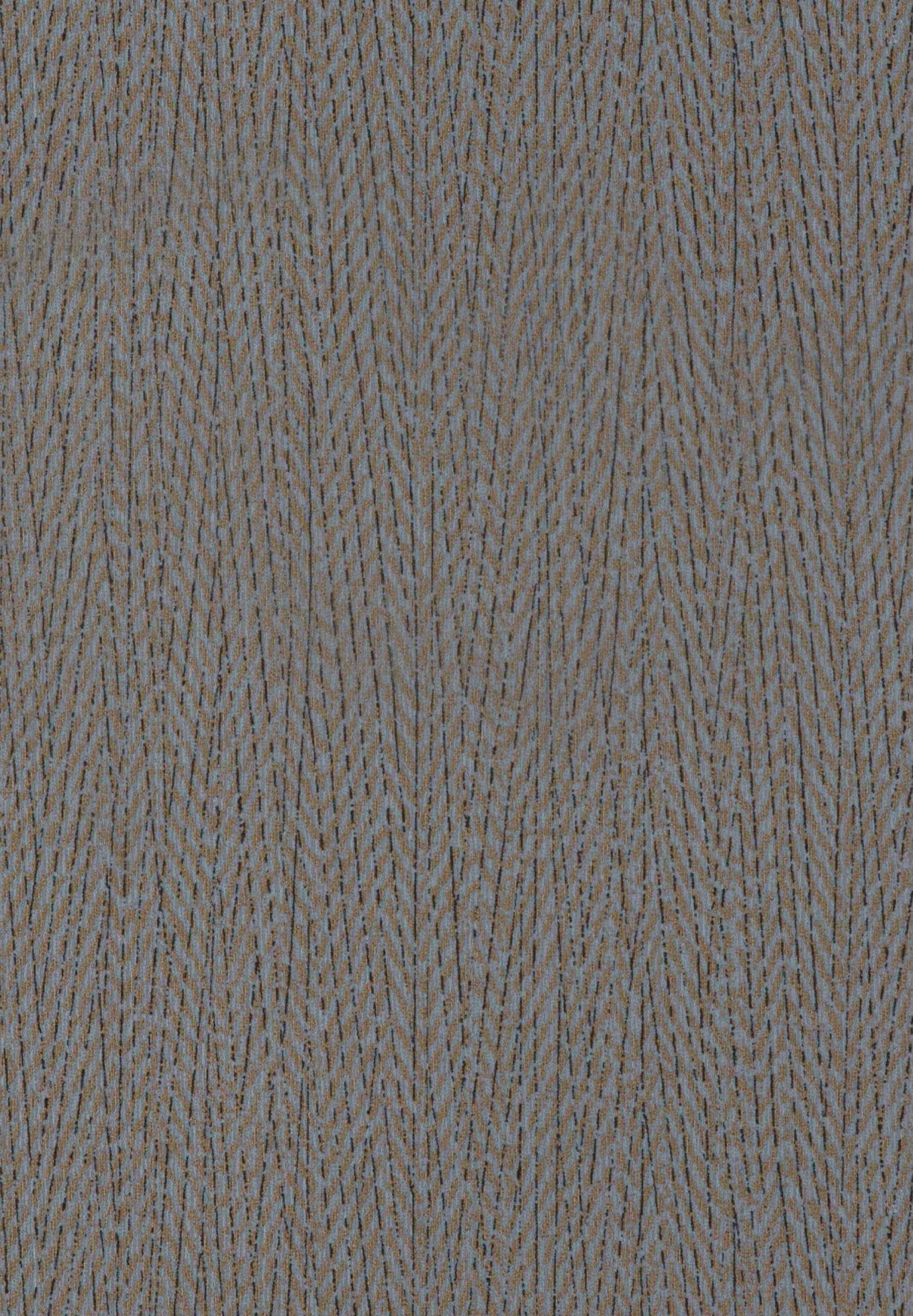 Coarse grey-brown woven swatch with tan and blue-grey threads in a stacked chevron pattern.